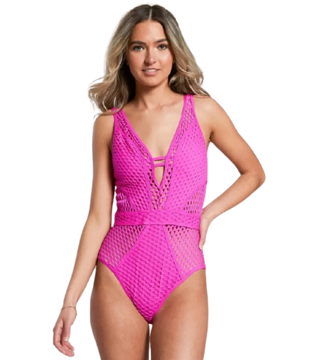 BECCA Women's Castaway Textured One-Piece Swimsuit Small Azalea Pink NWT